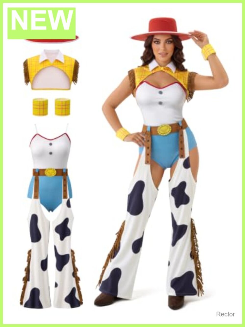 Women's Halloween Cowgirl Costume Set with Hat, Bodysuit, Chaps & Cuffs